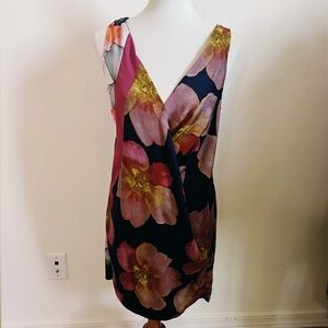 Rachel Roy Womens Navy Floral Sleeveless V Neck Above The Knee Sheath